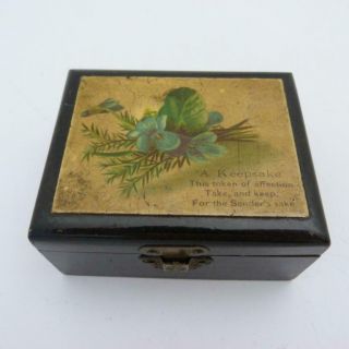 Antique Black Lacquered Wooden Mauchline Ware Trinket Keepsake Box