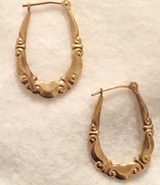 Vtg 10k Yellow Gold Embossed Spirals Hoop Earrings Double Sided Hollow 1 " 80 