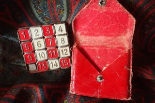 Vintage Antique Imp - Metal Slide Sliding 15 Number Puzzle Game W/original Case