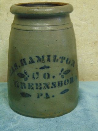 Antique Jas.  Hamilton Co.  Blue Decorated Stoneware Crock Fruit Jar Greensboro Pa