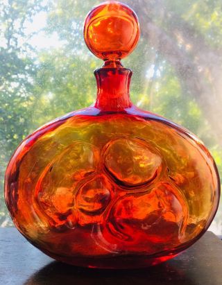 Vintage Hand Blown Empoli Amberina Bubble Decanter 1960’s 11”,  Tall With Atopper