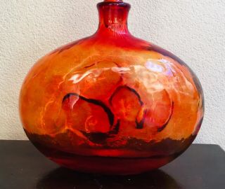 Vintage Hand Blown Empoli Amberina Bubble Decanter 1960’s 11”,  Tall With Atopper 3