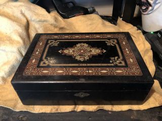 Antique 19th Century Writing Box Lap Desk Traveling Stationary With Compartments