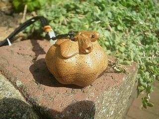 Hand Carved Wood Netsuke Frog Upon Pumpkin With Cord Collectable Wooden Figure