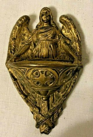 Vintage Brass Holy Water Font Bowl Catholic Church Christian Religious Item
