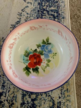 Vintage Xl Butterfly Brand Enamelware Bowl 14 " Rnd Farmhouse Bowl Made In China
