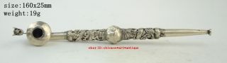 Chinese Old Collectible Handwork Old Tibetan Silver Dragon Smoking Tool Pipe A02