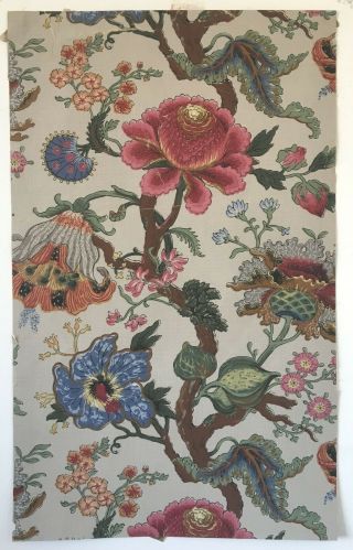 Rare 19th C.  French Jacobean Exotic Floral Wallpaper (w131)