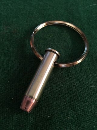 Real Bullet 357 Mag Caliber Keychain Key Ring.  1.  5” Brass Colored Split Ring