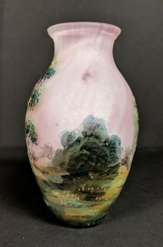 Signed Lamartine French Cameo & Enamel Art Glass Vase Daum Galle Era ca.  1920 2
