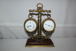 Antique Vintage French Brass Depose Nautical Ship Boat Anchor Barometer Clock