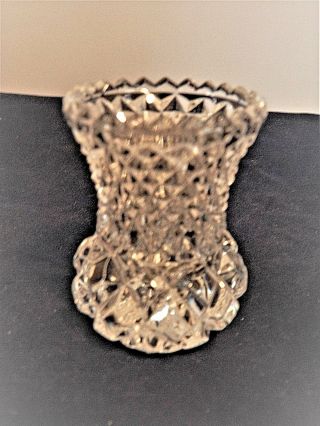 Toothpick Holder Clear Crystal Cut Glass,  2 1/2 " Tall,  Sawtooth Top Edge