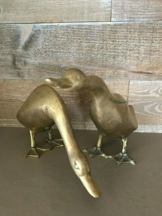 Brass Geese Set Of Two Solid Brass Birds Ducks Swans Large Vintage Brass Birds