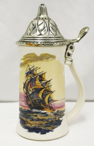 Vintage Nelson Mccoy Pottery Usa Clipper Ship Beer Stein With Lid