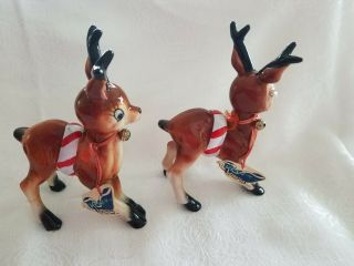 Two Repaired Vintage Vixon Kreiss Reindeer With Tags and Bells Japan 3
