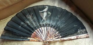 Antique French Rare Black Mother Pearl Fan
