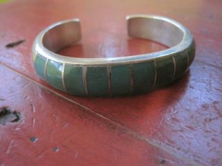 Vintage Navajo Native Sterling Silver Turquoise Inlay Cuff Bracelet 44 Grams