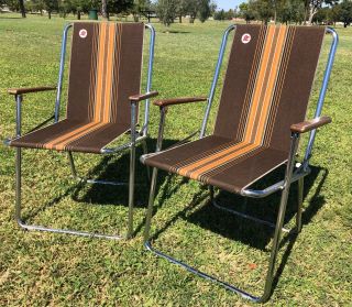 2 Vintage Brown Zip Dee Rv Camping Lawn Chair Airstream Scotty Shasta Scamp
