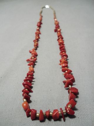Remarkable Vintage Navajo Red Coral Native American Sterling Silver Necklace Old