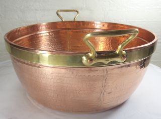 Vintage Massive French Hammered Copper Jam Pan – Very Rare - Welds In The Former
