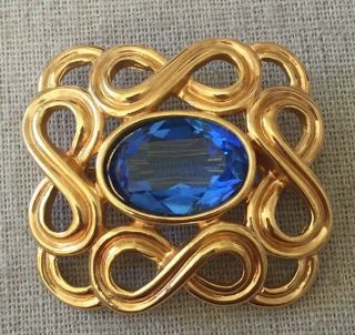 Vintage Swarovski Blue Stone Gold Tone Infiniti Eights Brooch Pin W/ Swan Mark