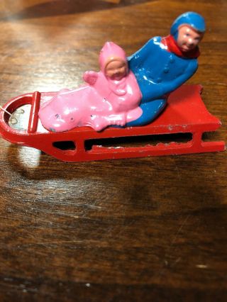 Vintage Barclay Adult And Child On Sled Christmas Scenes