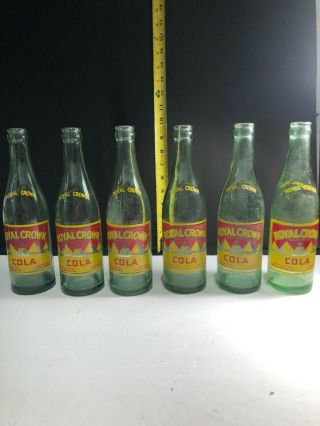 6 Six Vintage Rc Royal Crown Cola Green Glass Bottle Co Rockford Cleveland 12oz