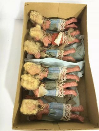 Rare - Box Of Six (6) Vtg Germany Wax Over Composition Christmas Angels