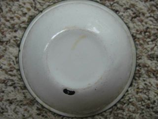 Vtg enamelware,  white,  black trim,  small bowl with inside flower design 2