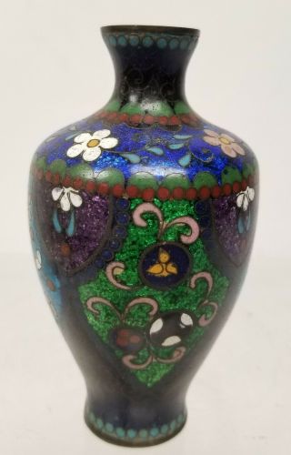 Antique Vintage Small Japanese Cloisonne Enamel Vase Floral Decoration