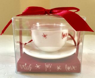 Starbucks Wish Joy Love Cappuccino Cup And Saucer Christmas Ornament 2005