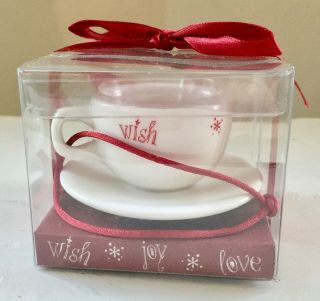 Starbucks Wish Joy Love Cappuccino Cup and Saucer Christmas Ornament 2005 2