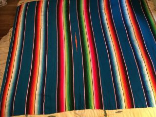 Vintage Mexican Saltillo serape striped hand woven blanket w/fringe 81 