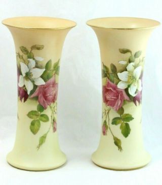 English Royal Worcester Hand Painted Floral Vases