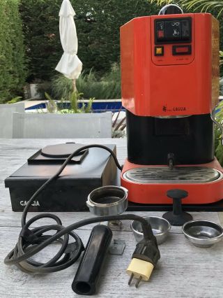 Vintage 1982 Baby Gaggia Espresso Machine Orange,  W/ Base And Accessories