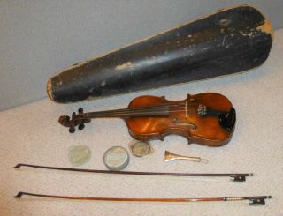 Full Size Vintage Antique Hopf Violin With Wooden Case And 2 Bows - Ships