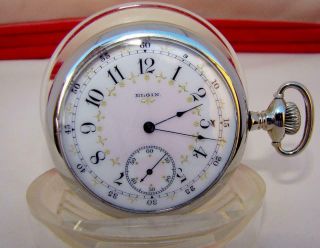 Rare 1912 Elgin Fancy Dial 17 Jewels Pocket Watch - Size 16 - Runs