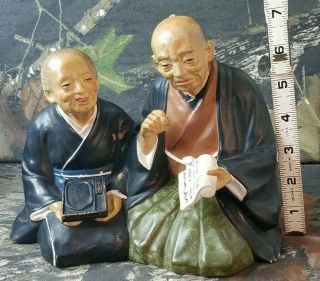 Vtg Handpainted Hakata Urasaki Doll Elderly Couple Made In Japan Chalk Ware Cu