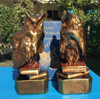Vintage Marion Bronze Bookends,  Owl On Books,  Bronze Clad,
