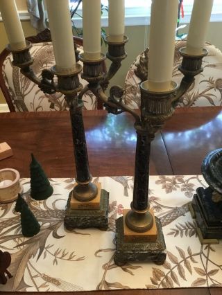 Vintage 19th Century French Bronze & Marble Candelabras