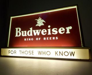 Vintage Budweiser Lighted Bar Sign,  1950s King Of Beers " For Those Who Know "