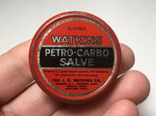 Vintage Small Watkins Petro - Carbo Salve Advertising Medicine Ointment Tin