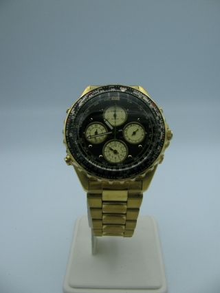 Vintage Seiko Flightmaster Chronograph Alarm Gold Quartz Watch 7t34 - 6a09