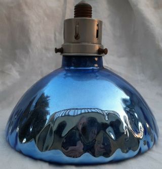 Vtg Blue Diamond Quilted Mercury Glass Lamp Shade Anco Reflector Steampunk
