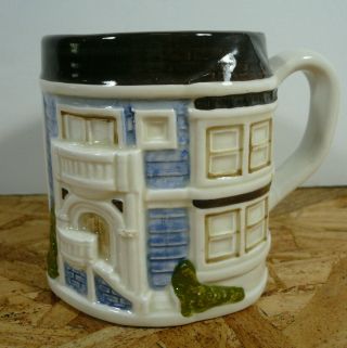 Vintage Otagiri Blue Victorian House Ceramic Coffee Mug 3d Relief