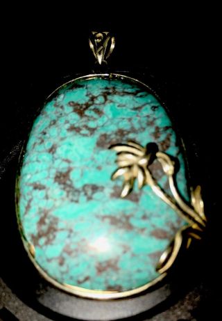 Vintage Native Spiderwebb Turquoise And Sterling Silver Pendant