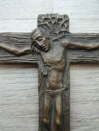 Romanesque Style Vintage German Bronze Crucifix Cross Great Work Of Sacred Art