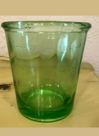 Vintage D&b Green Depression Glass Measuring Jar Egg Beater Jar Vaseline