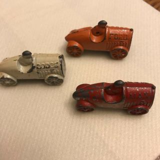 3 Vintage Miniature Cast Iron Toy Cars With Driver: Ford,  Dodge & Max