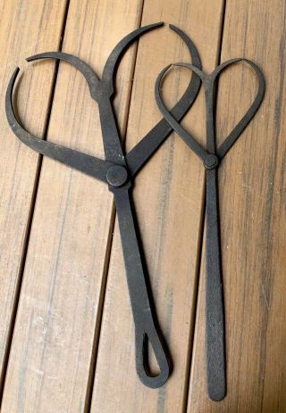 Two Vintage Blacksmith Made Double Calipers - Antique Tools